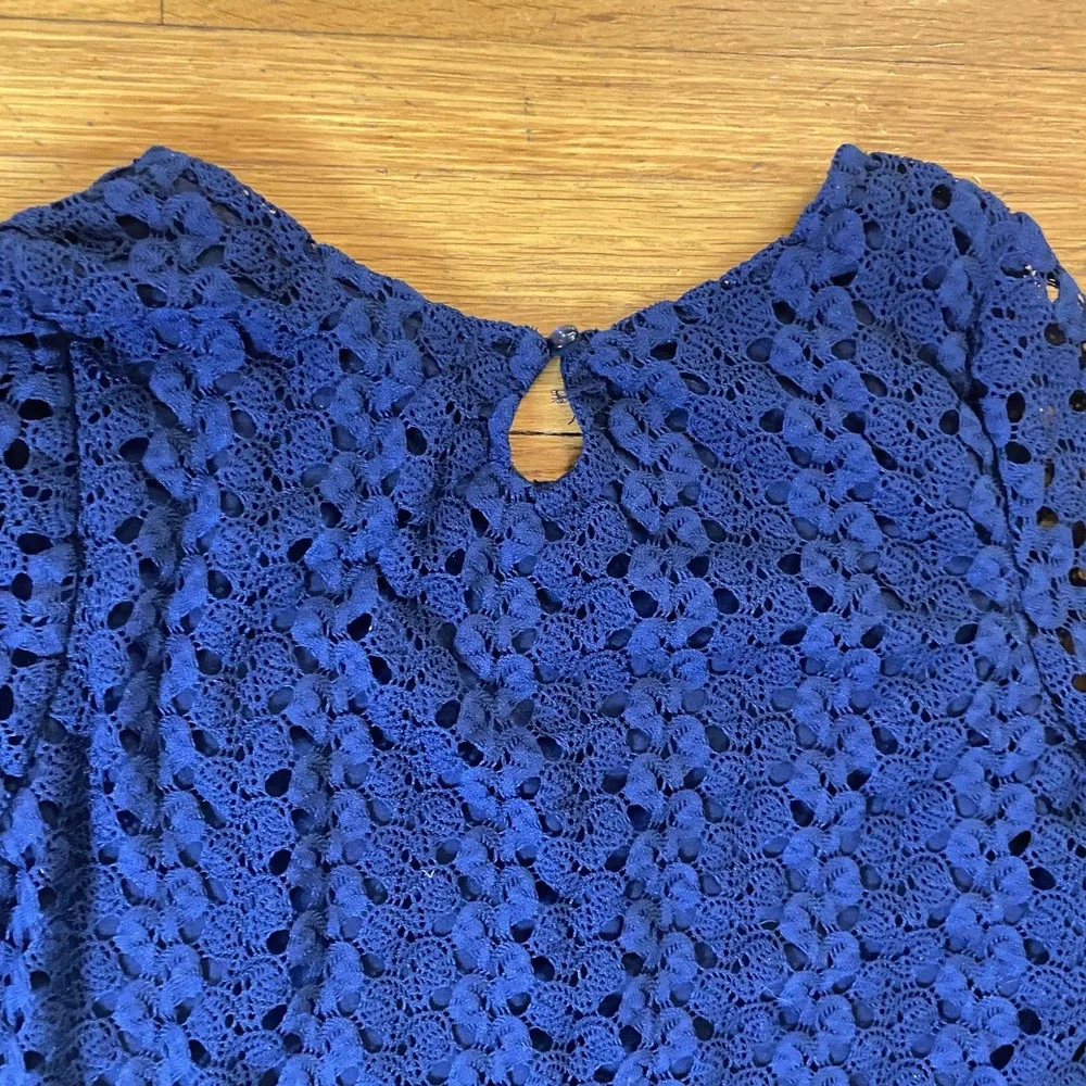 Self Esteem Shirt Womens XL Navy Crochet Lace Long Sleeve Scalloped Hem Lined